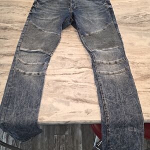 H & M "&"size 36 Skinny Stretch Moto Button Fly Dark Denim Blue Jeans